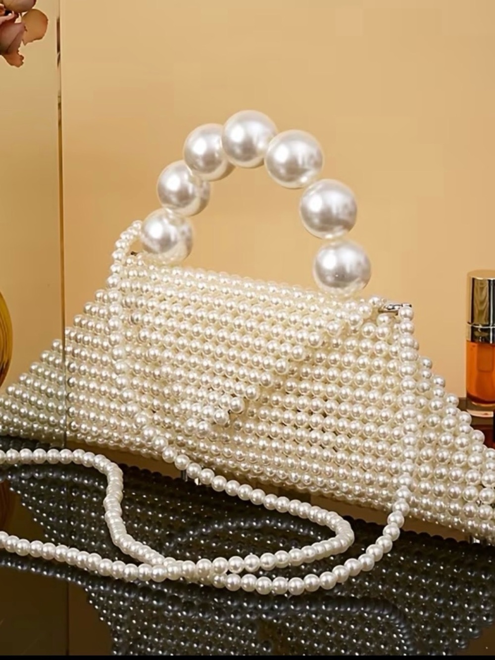 Pearl Beaded Top-Handle Bag - Ivory